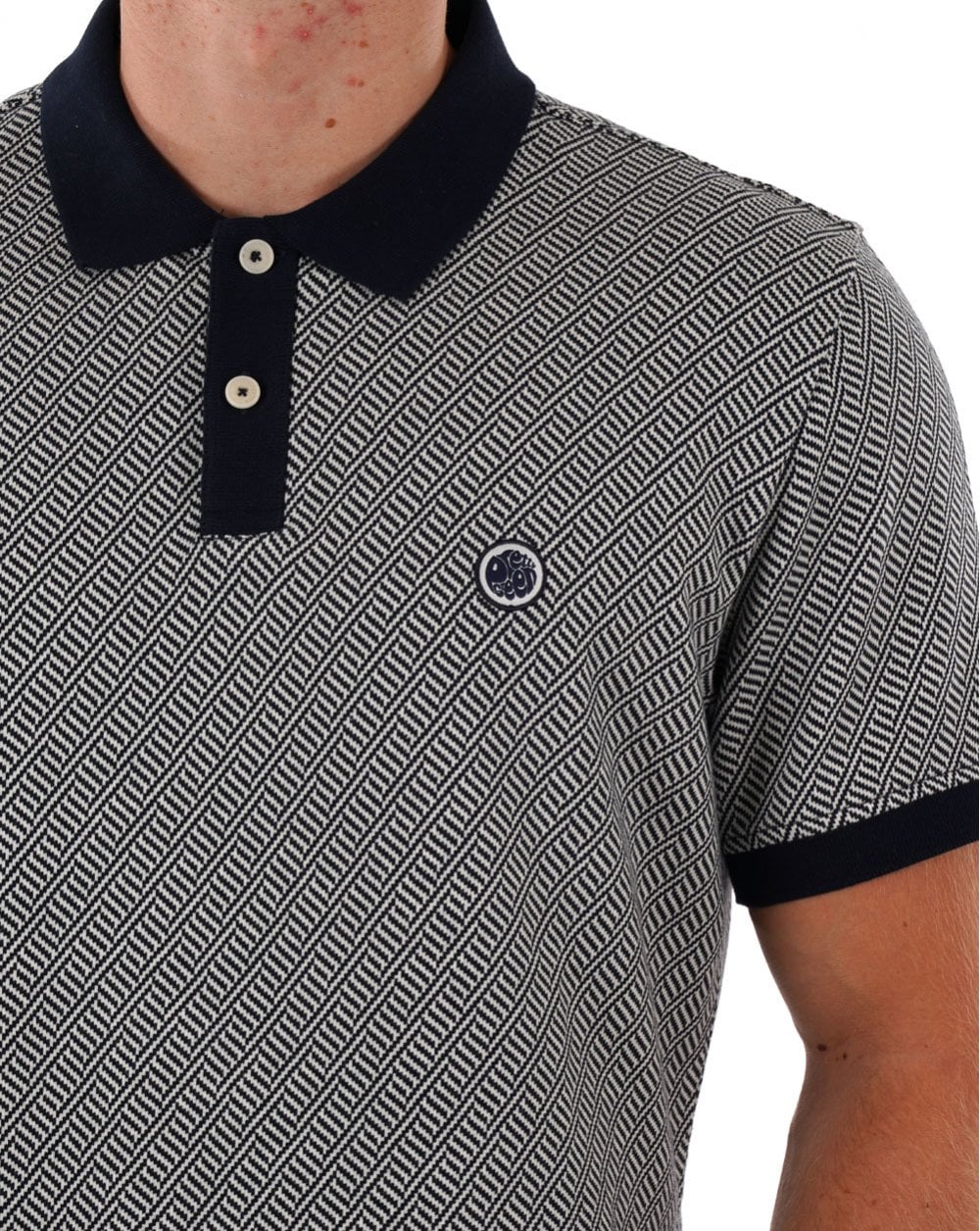 Pretty Green Travis Jacquard Polo Navy - Image 2