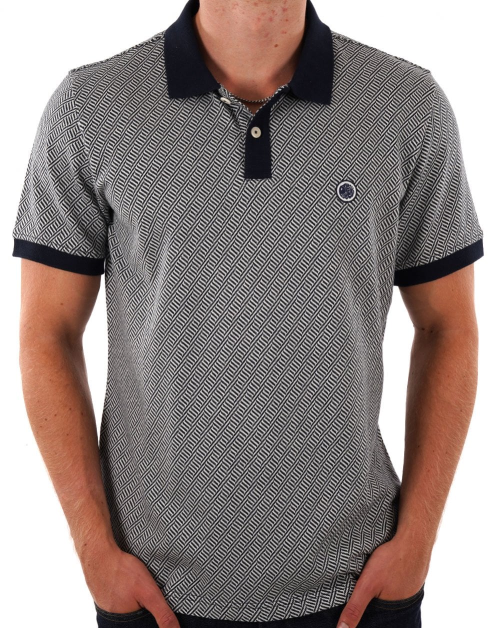 Pretty Green Travis Jacquard Polo Navy - Image 3