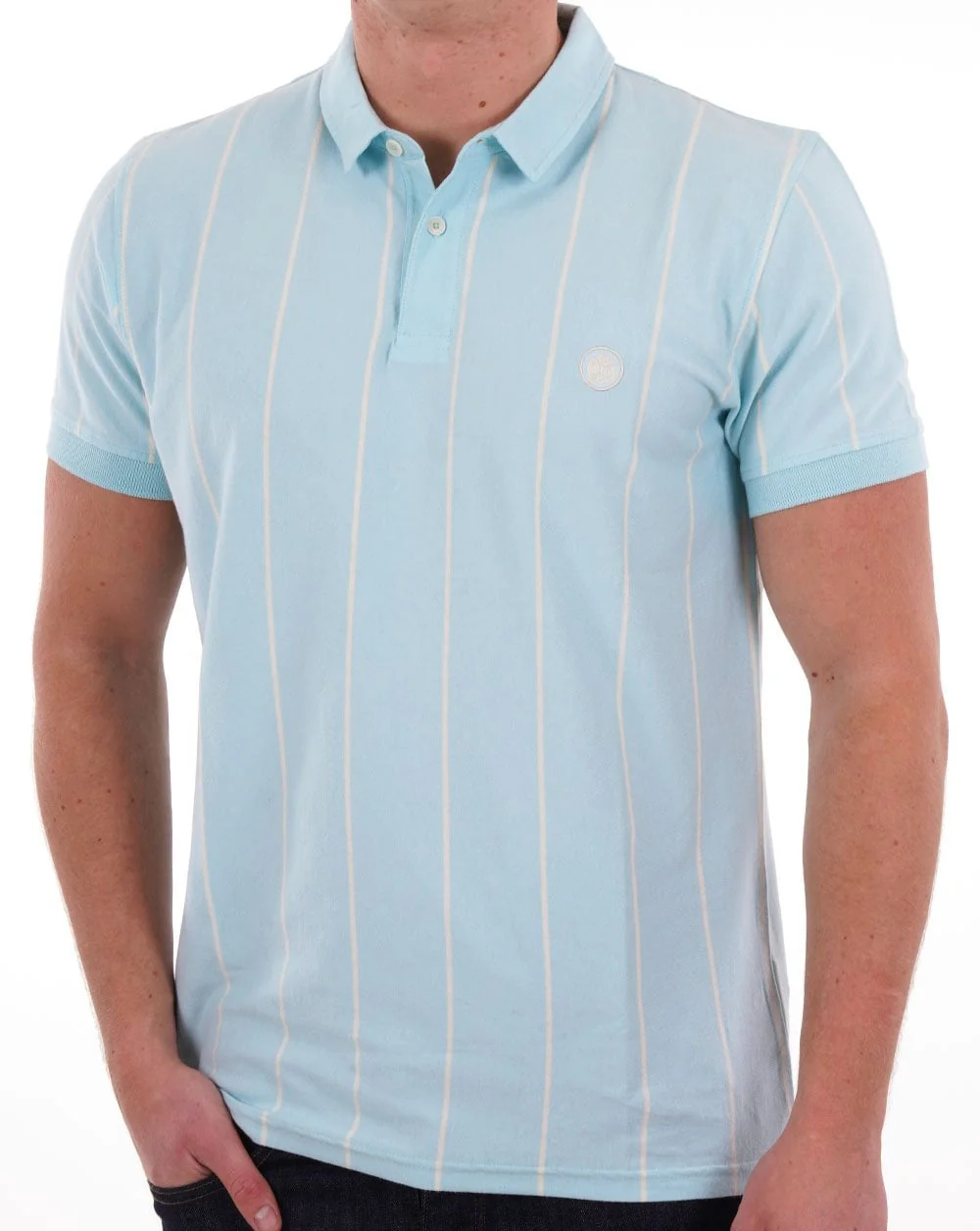 Pretty Green Vega Pinstripe Polo Light Blue - Image 3
