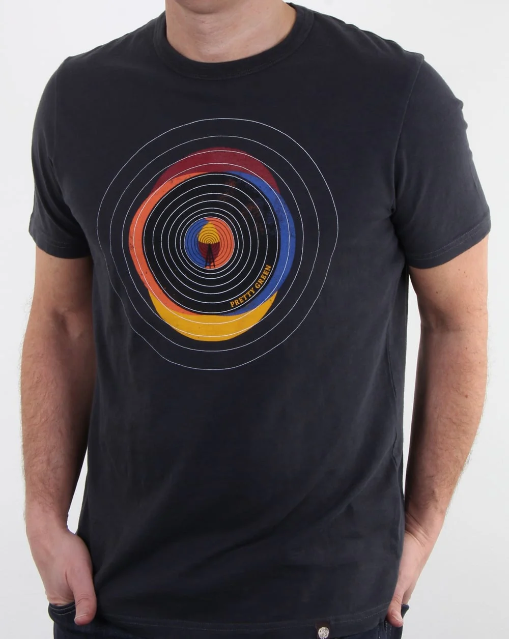 Pretty Green Vinyl Broadcast T Shirt Grey - Image 3