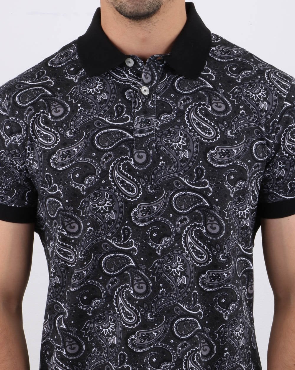 Pretty Green Westbrook Paisley Polo Shirt Black - Image 2