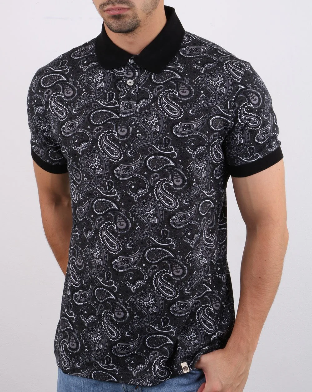 Pretty Green Westbrook Paisley Polo Shirt Black - Image 4