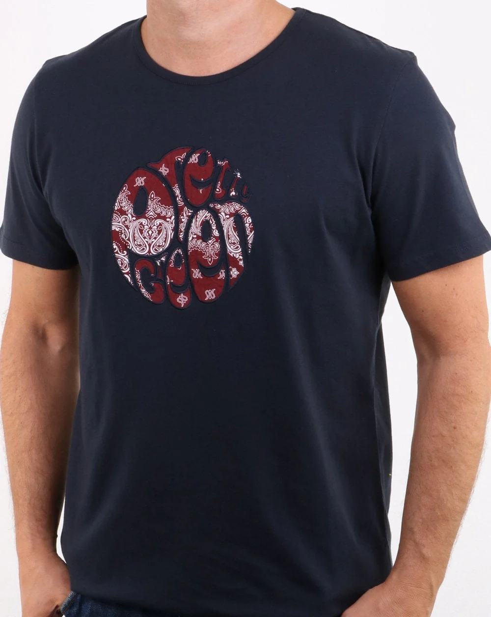 Pretty Green Winston Red Applique Logo T-shirt Navy
