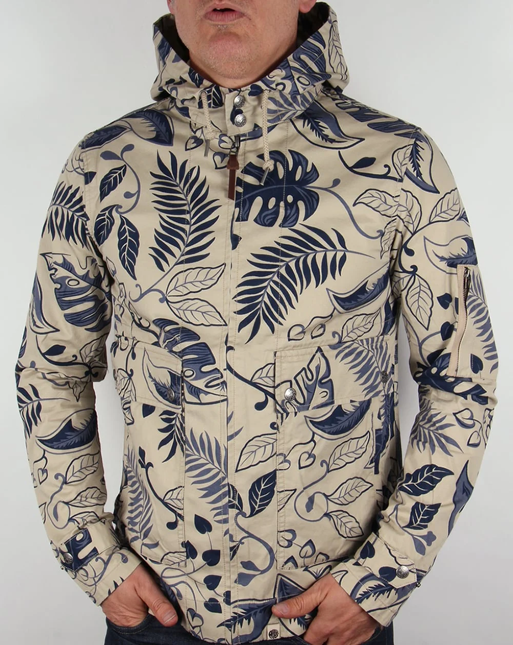 Pretty Green Wren Printed Jacket Navy/stone