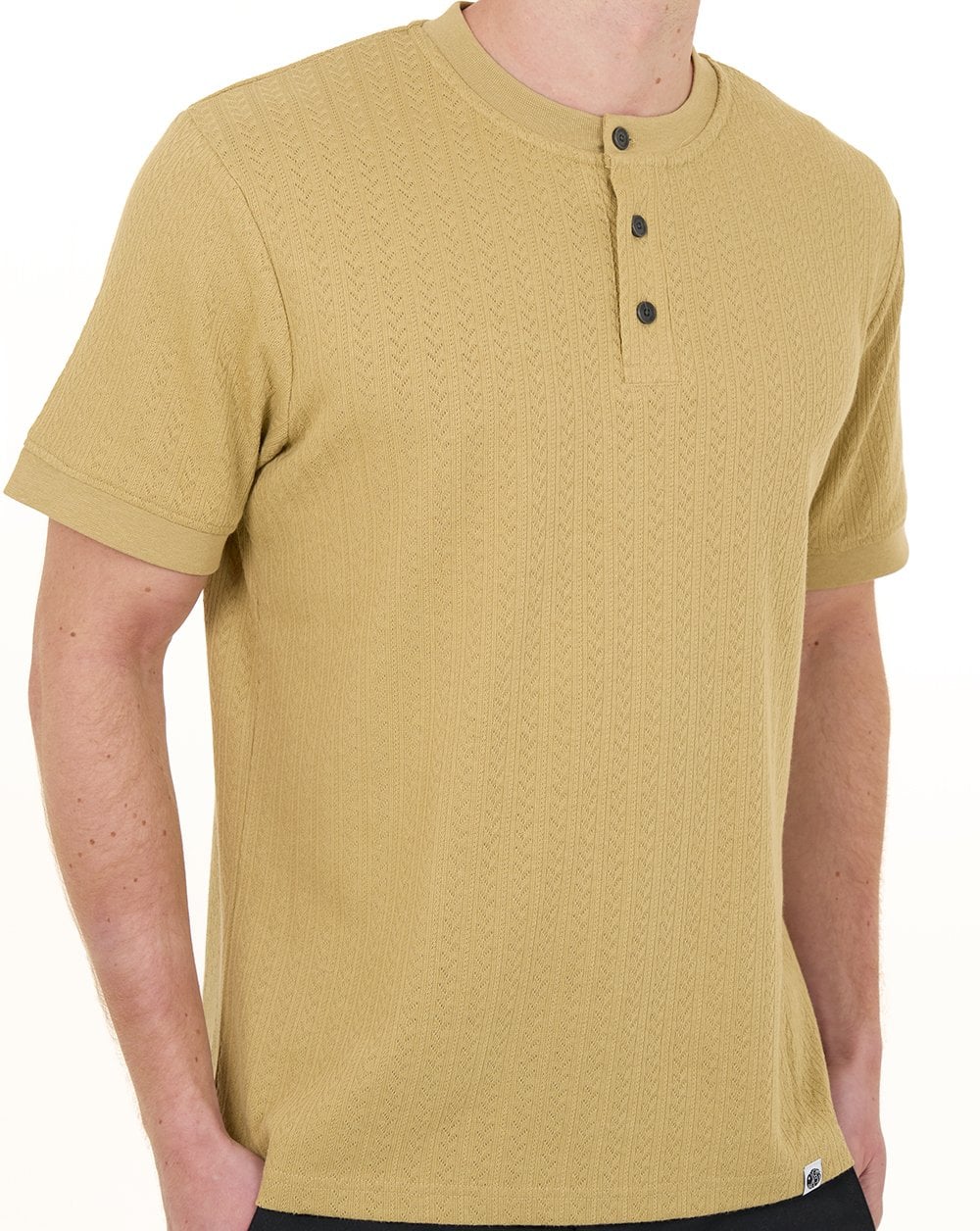 Pretty Green Zephlyn Texture Grandad Tee Taupe - Image 3