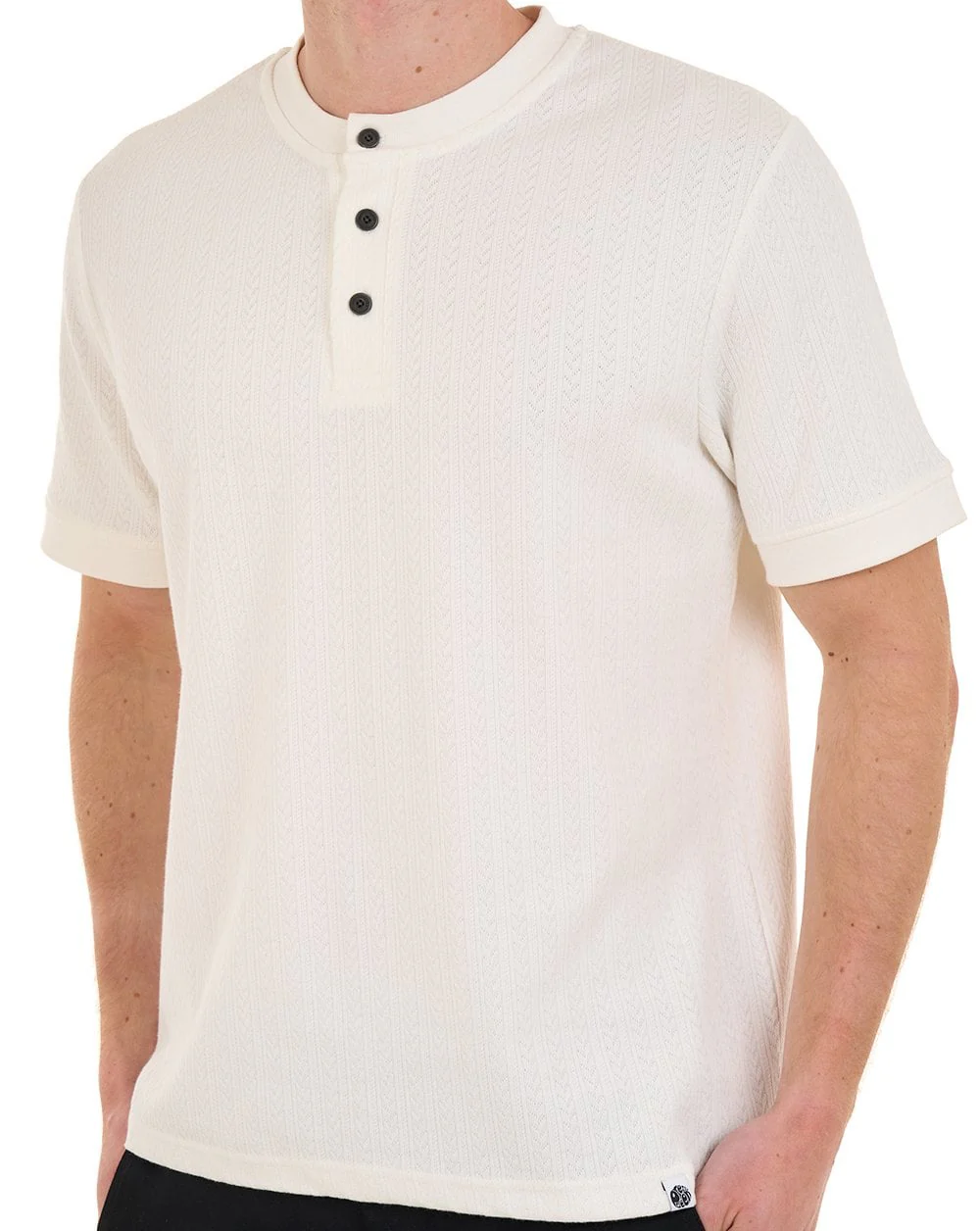 Pretty Green Zephlyn Texture Grandad Tee White - Image 2