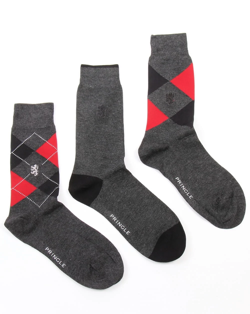 Pringle Waverley Argyle Socks Charcoal/Red - Image 2