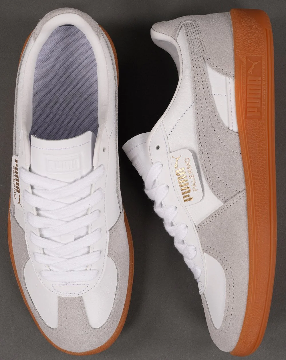 Puma Palermo Leather Trainers White / Soft Grey / Gum - Image 2