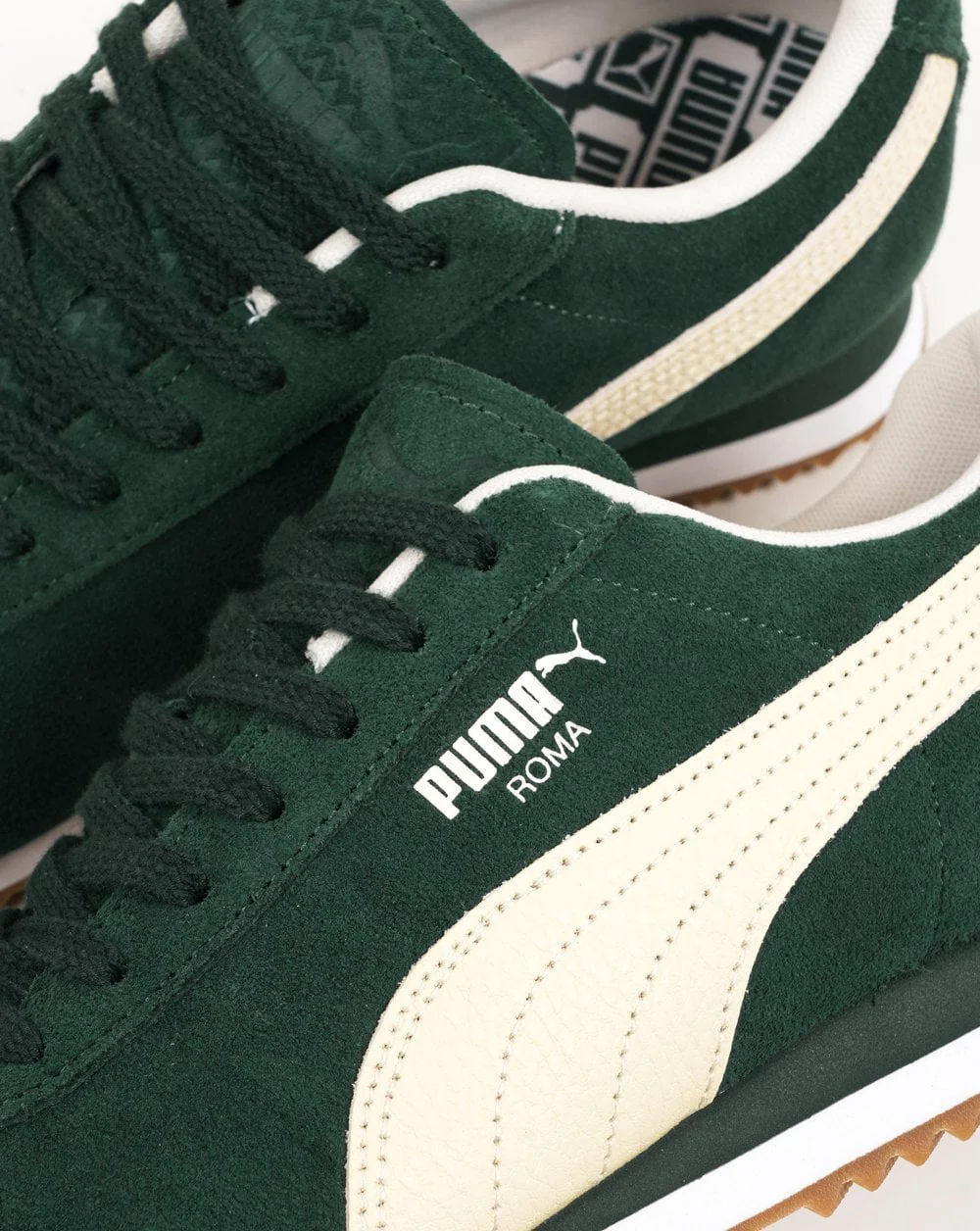 Puma Roma Suede Trainers Green White - Image 3