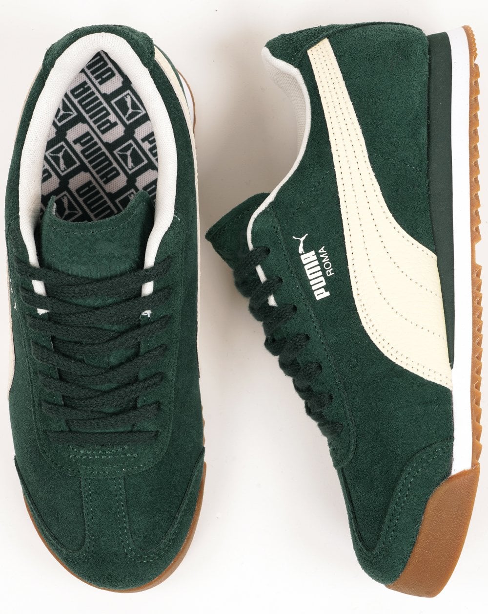 Puma Roma Suede Trainers Green White - Image 4