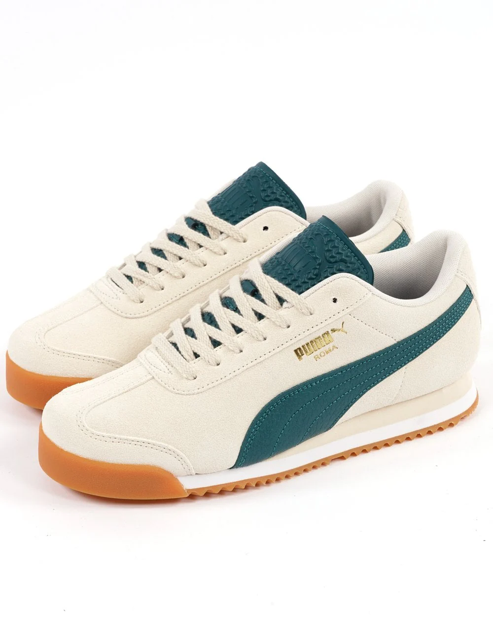 Puma Roma Suede Trainers Off White Green Gum - Image 2