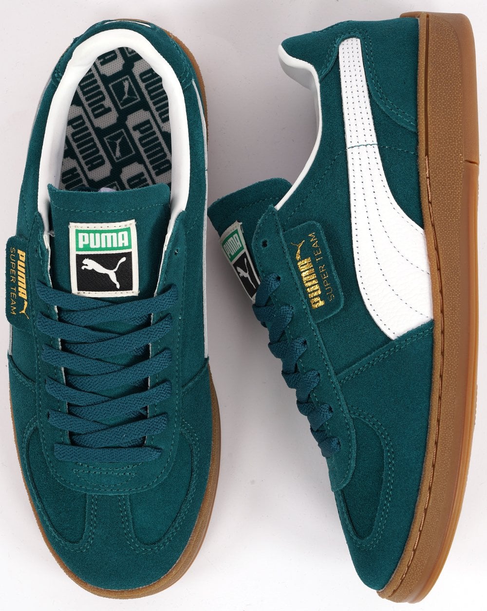 Puma Super Team Suede Trainers Green White - Image 4