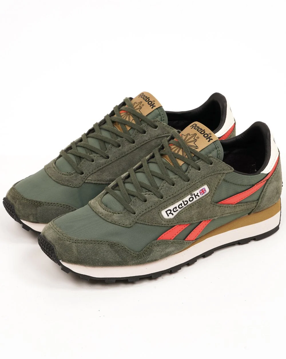 Reebok Aztec II Trainers Olive Green Orange - Image 2