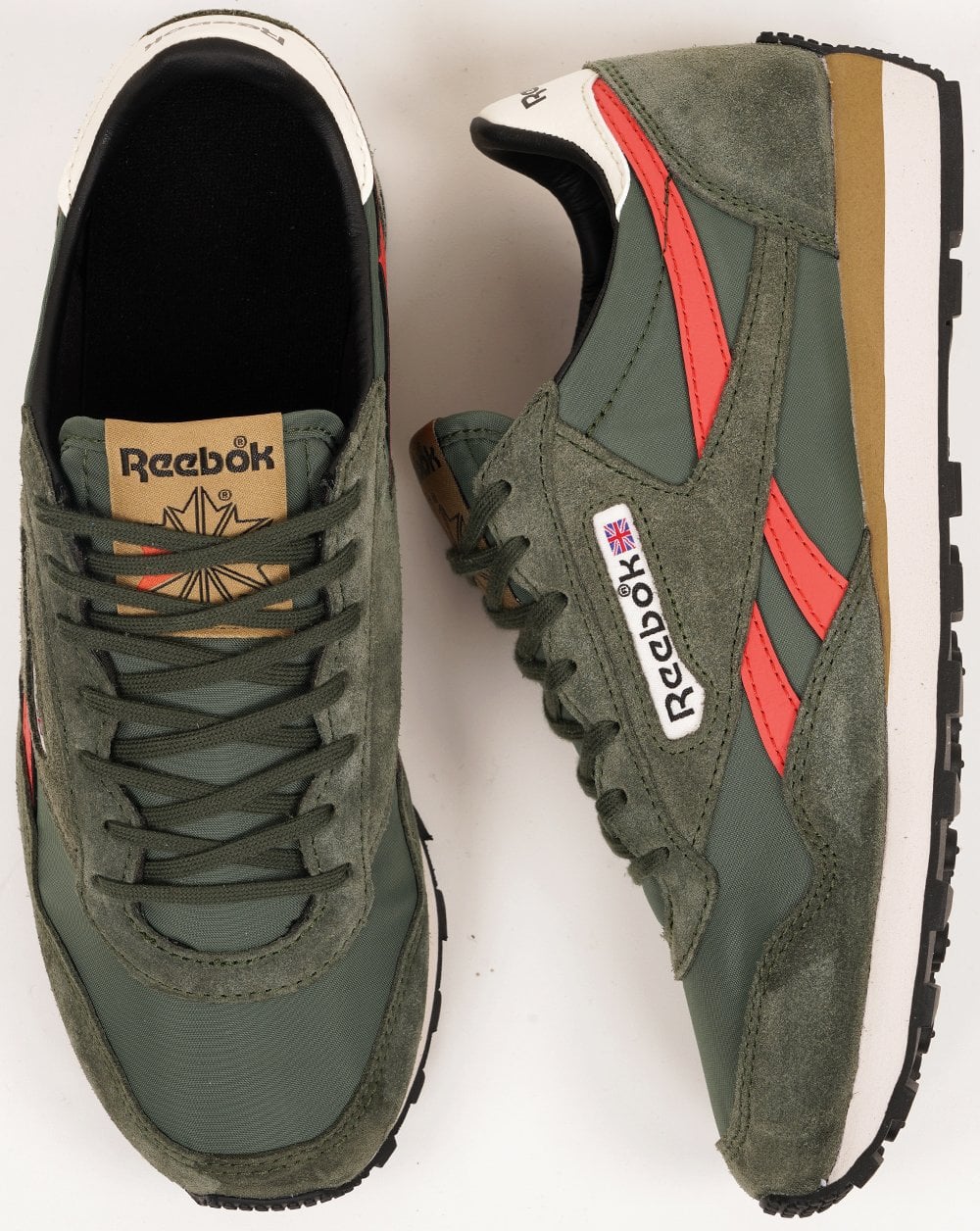 Reebok Aztec II Trainers Olive Green Orange - Image 4