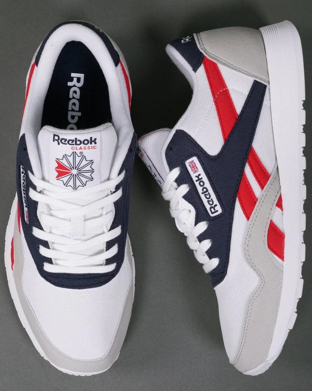 Reebok Classic Nylon Trainers White/Navy/Red - Image 4