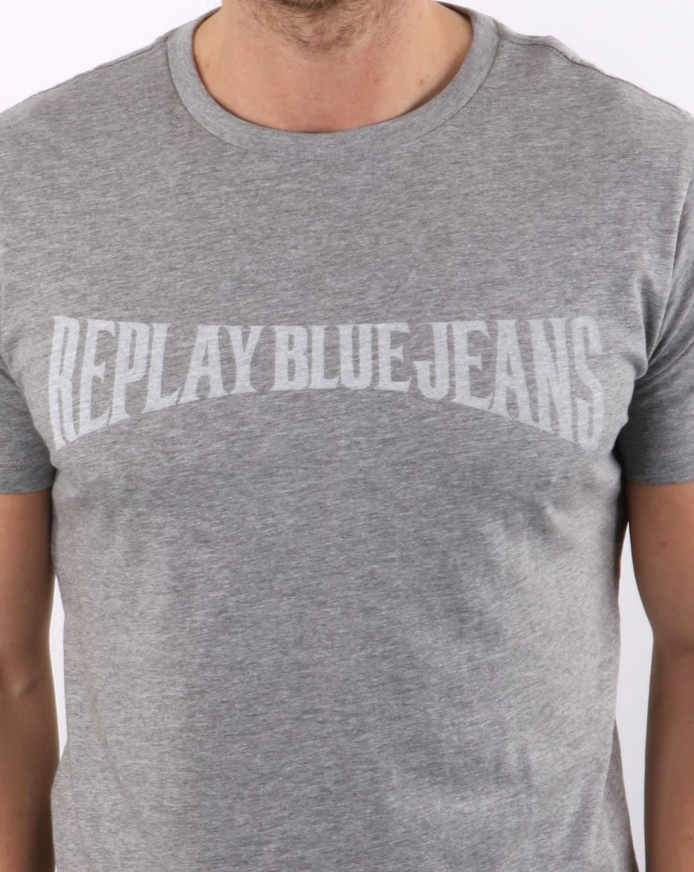 Replay Blue Jeans Logo T Shirt Grey Melange - Image 2