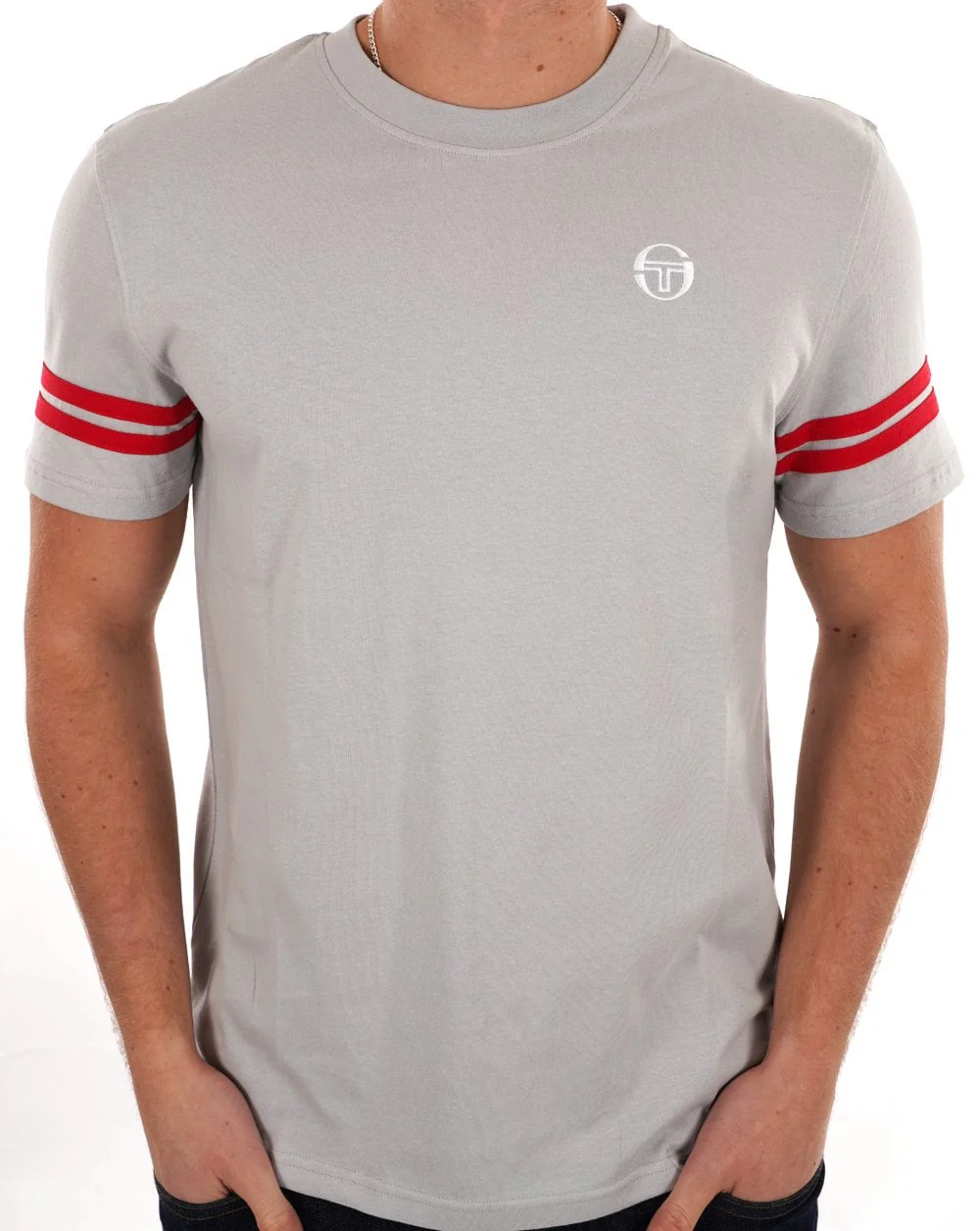 Sergio Tacchini 2 Stripe T Shirt Grey -Red