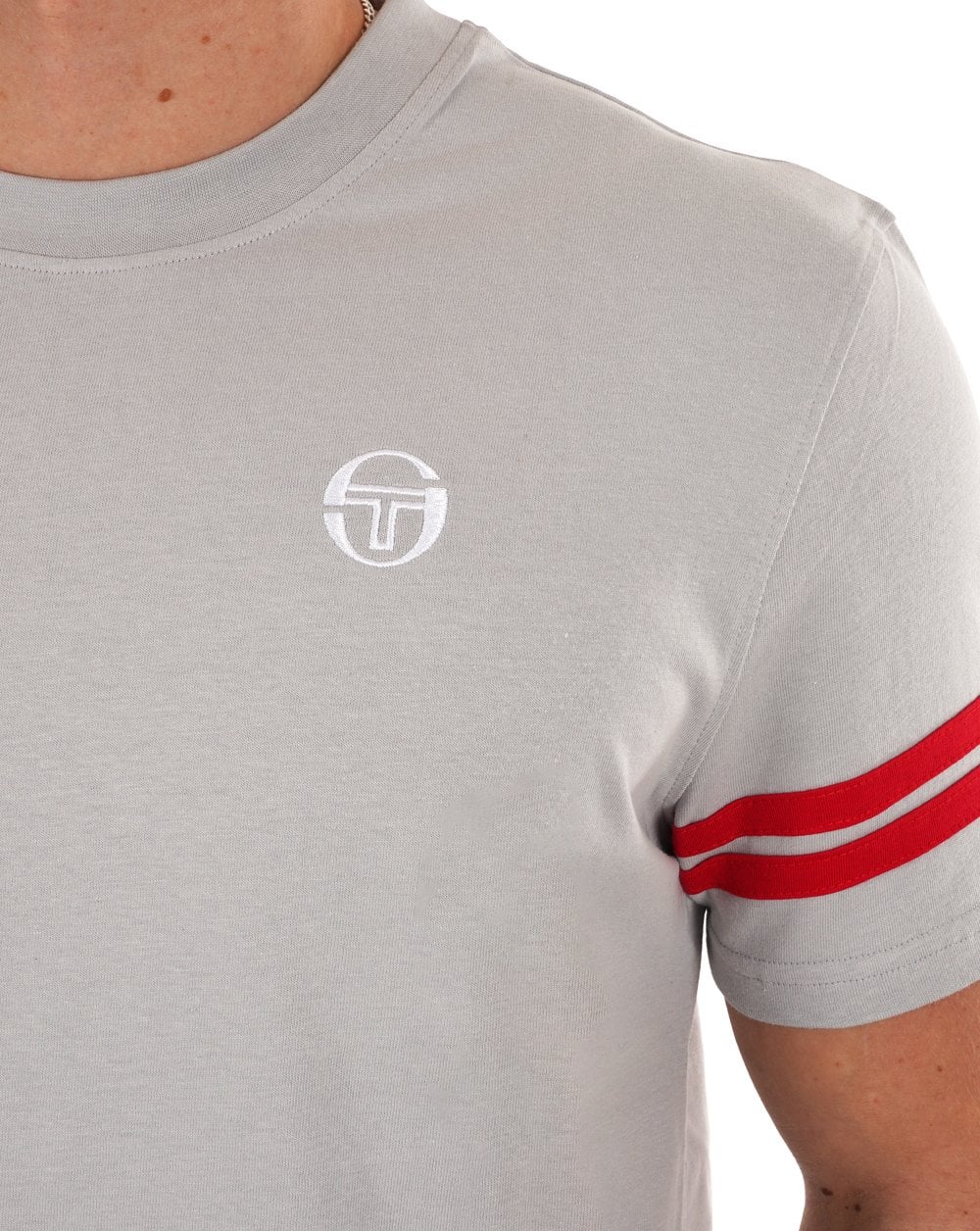 Sergio Tacchini 2 Stripe T Shirt Grey -Red - Image 3