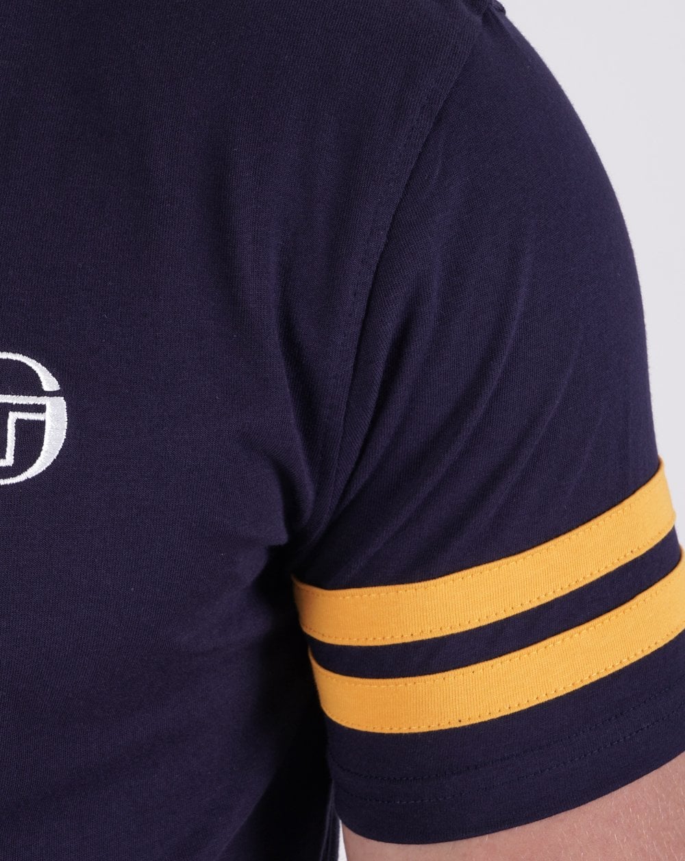 Sergio Tacchini 2 Stripe T Shirt Navy Gold - Image 3