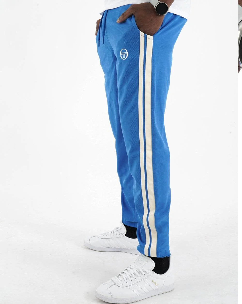 Sergio Tacchini 2 Stripe Track Pants Blue/Off White - Image 3