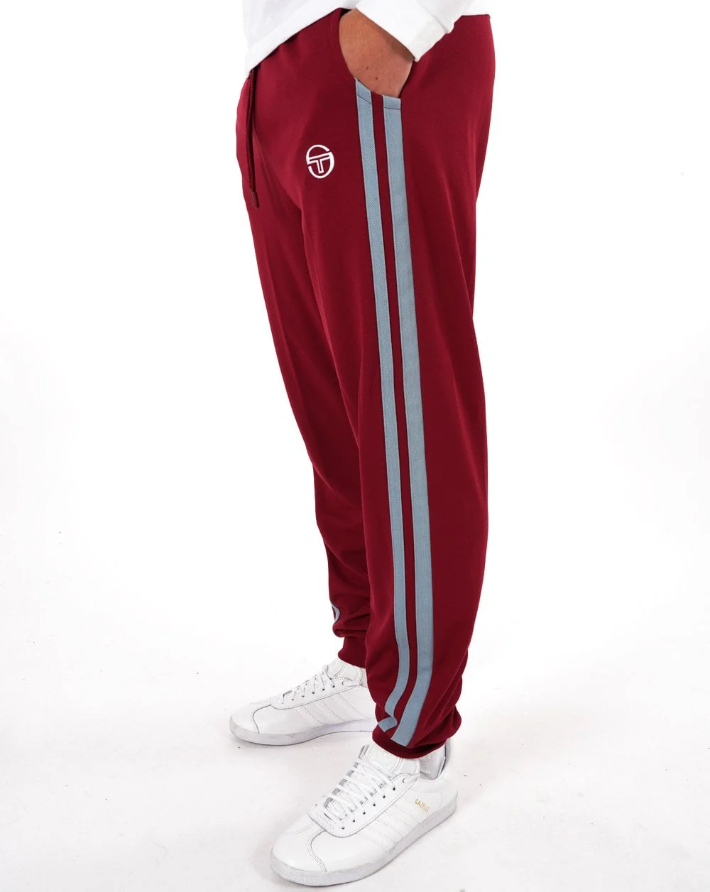 Sergio Tacchini 2 Stripe Track Pants Claret Blue - Image 3