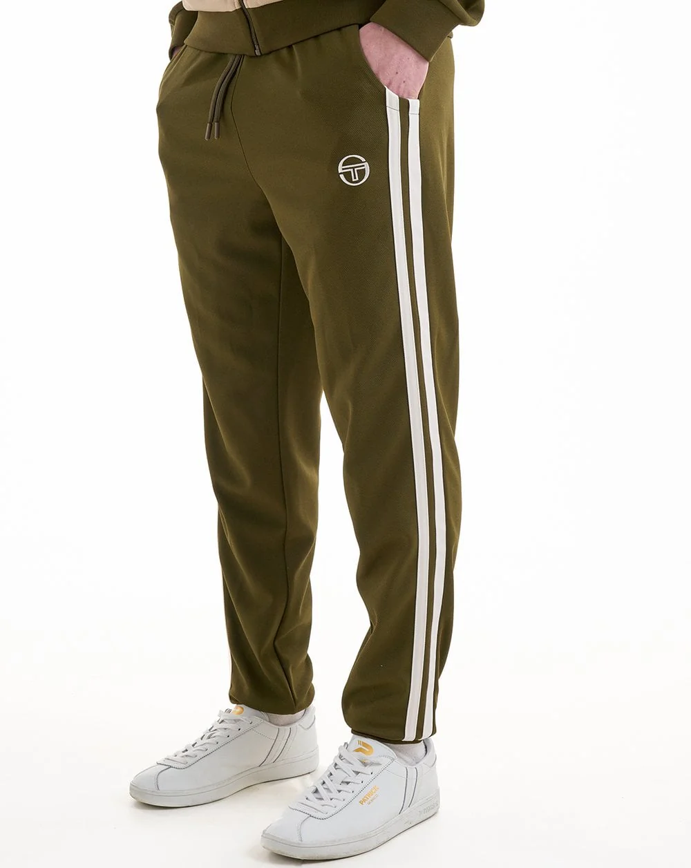 Sergio Tacchini 2 Stripe Track Pants Dark Olive White - Image 3