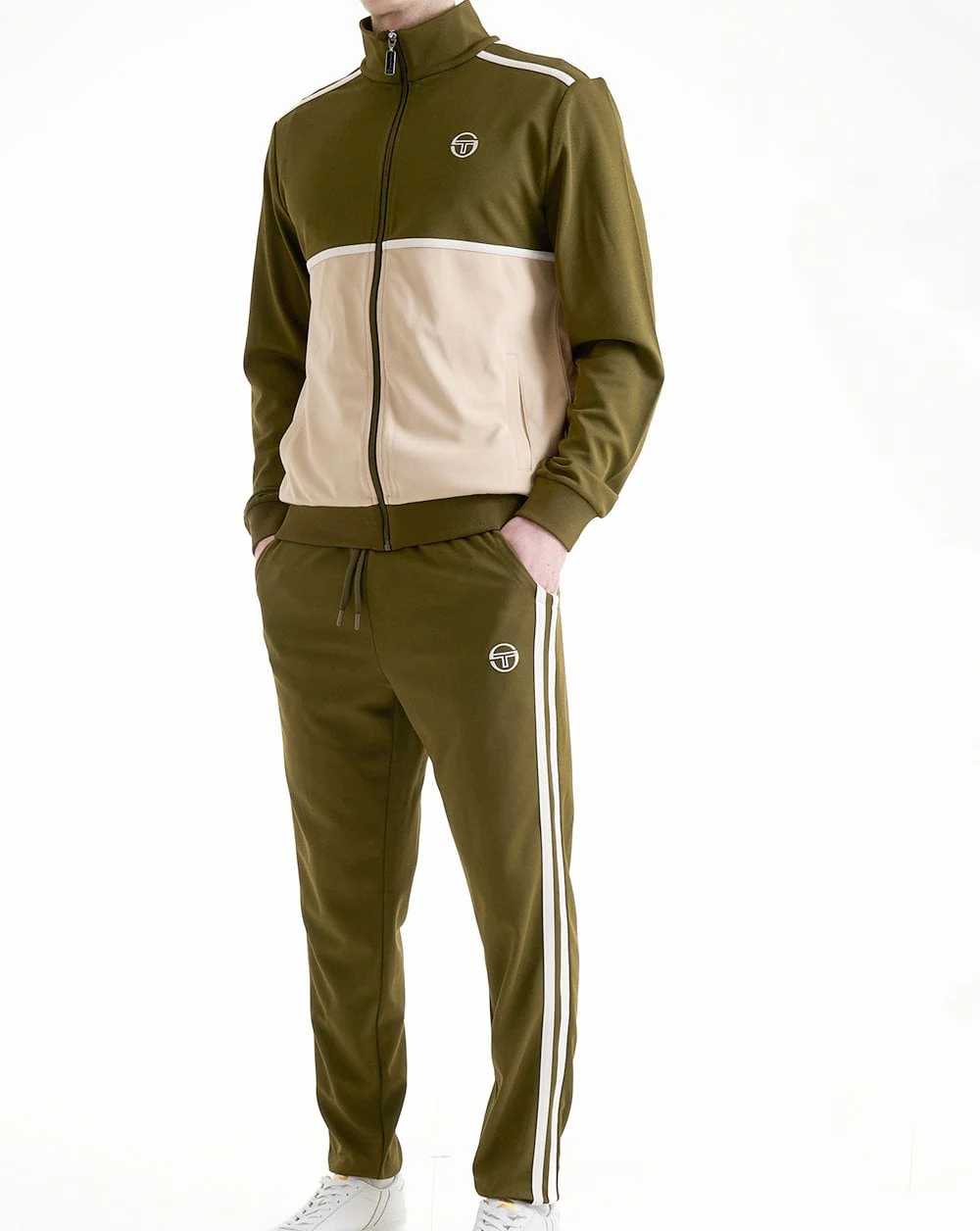 Sergio Tacchini 2 Stripe Track Pants Dark Olive White - Image 4