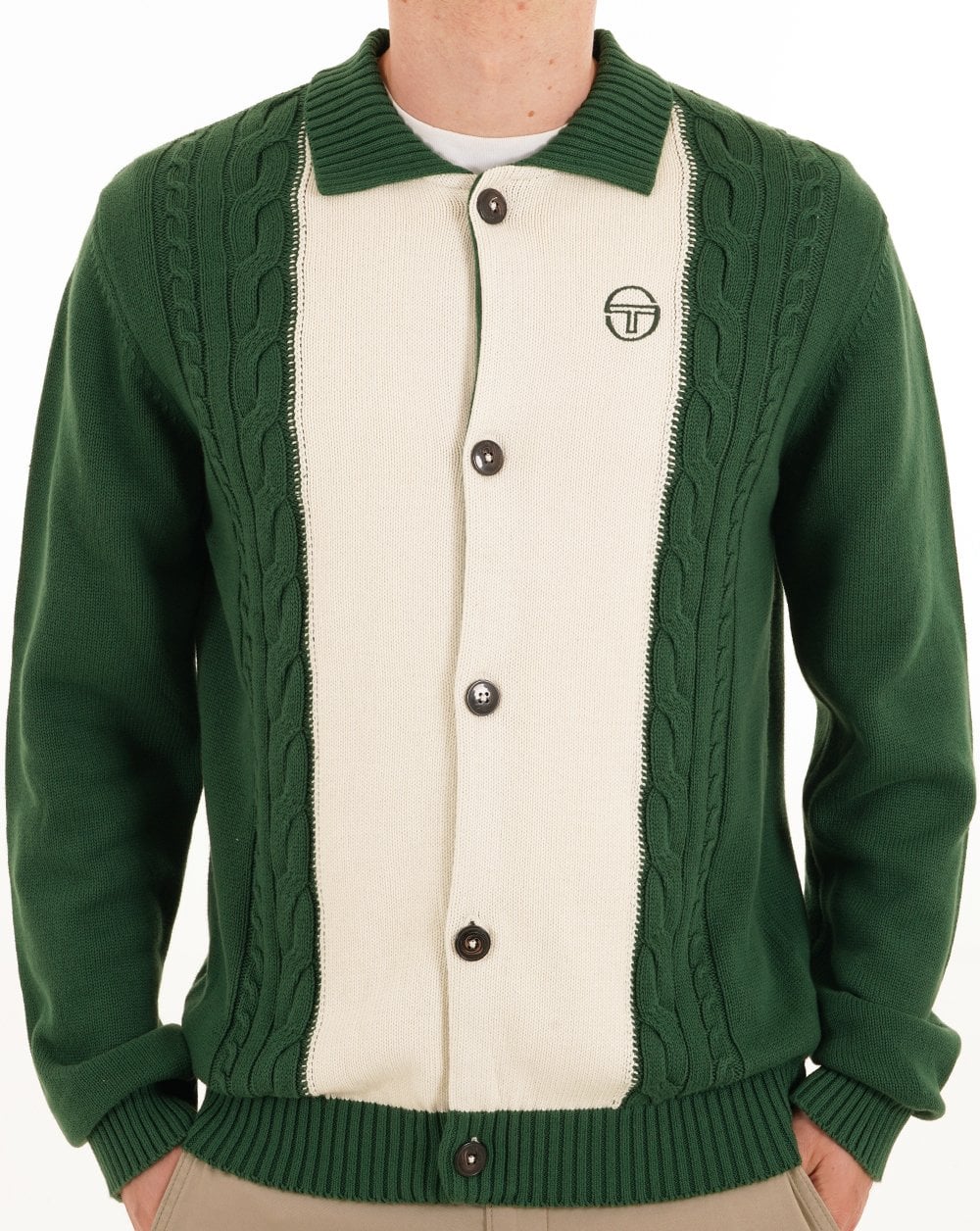 Sergio Tacchini Cable Knit Cardigan Green Gardenia - Image 2