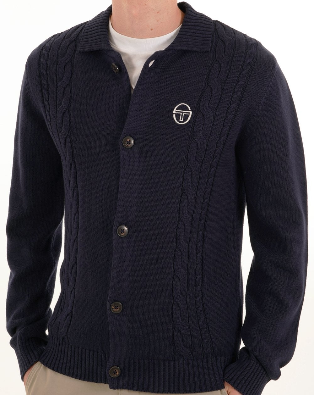 Sergio Tacchini Cable Knit Cardigan Navy - Image 2