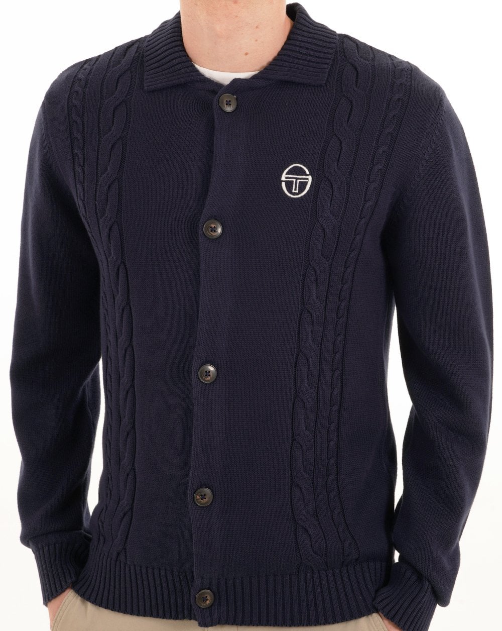 Sergio Tacchini Cable Knit Cardigan Navy - Image 4