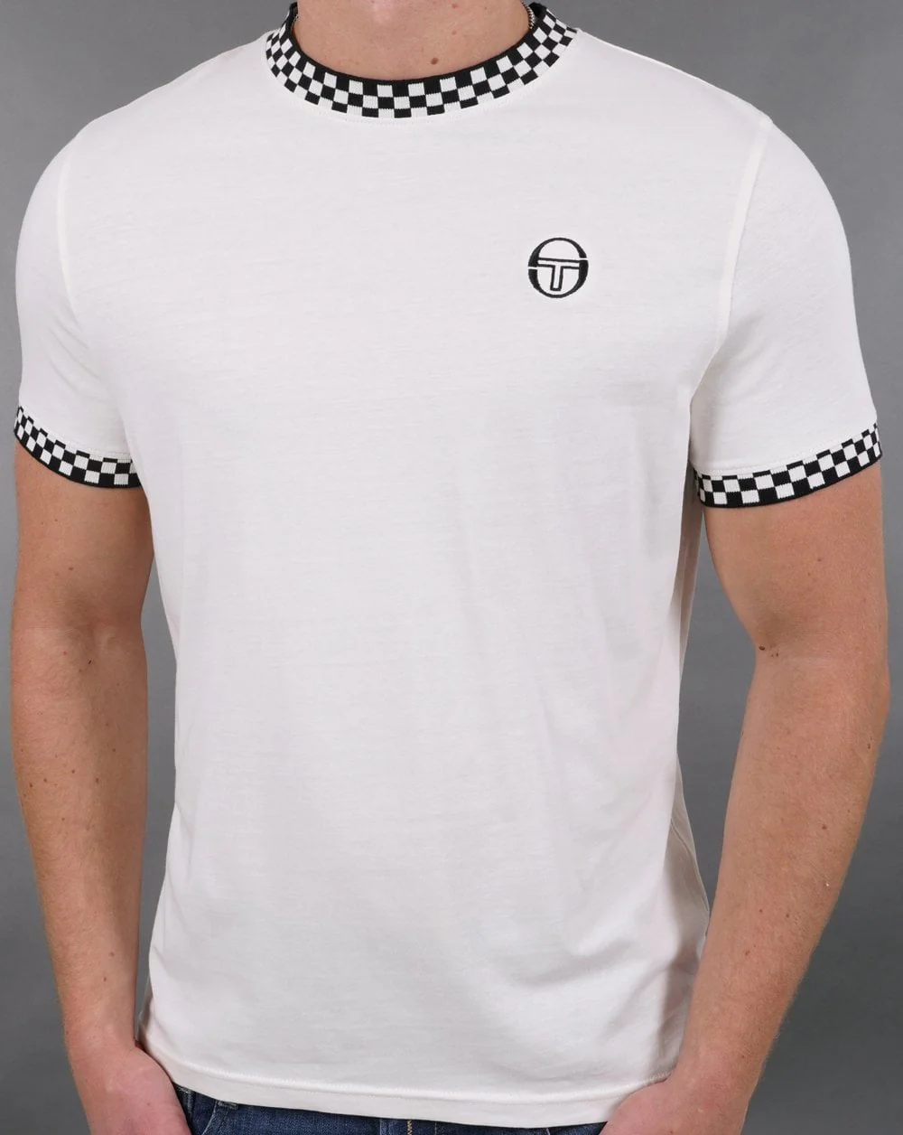 Sergio Tacchini check ringer T Shirt off white