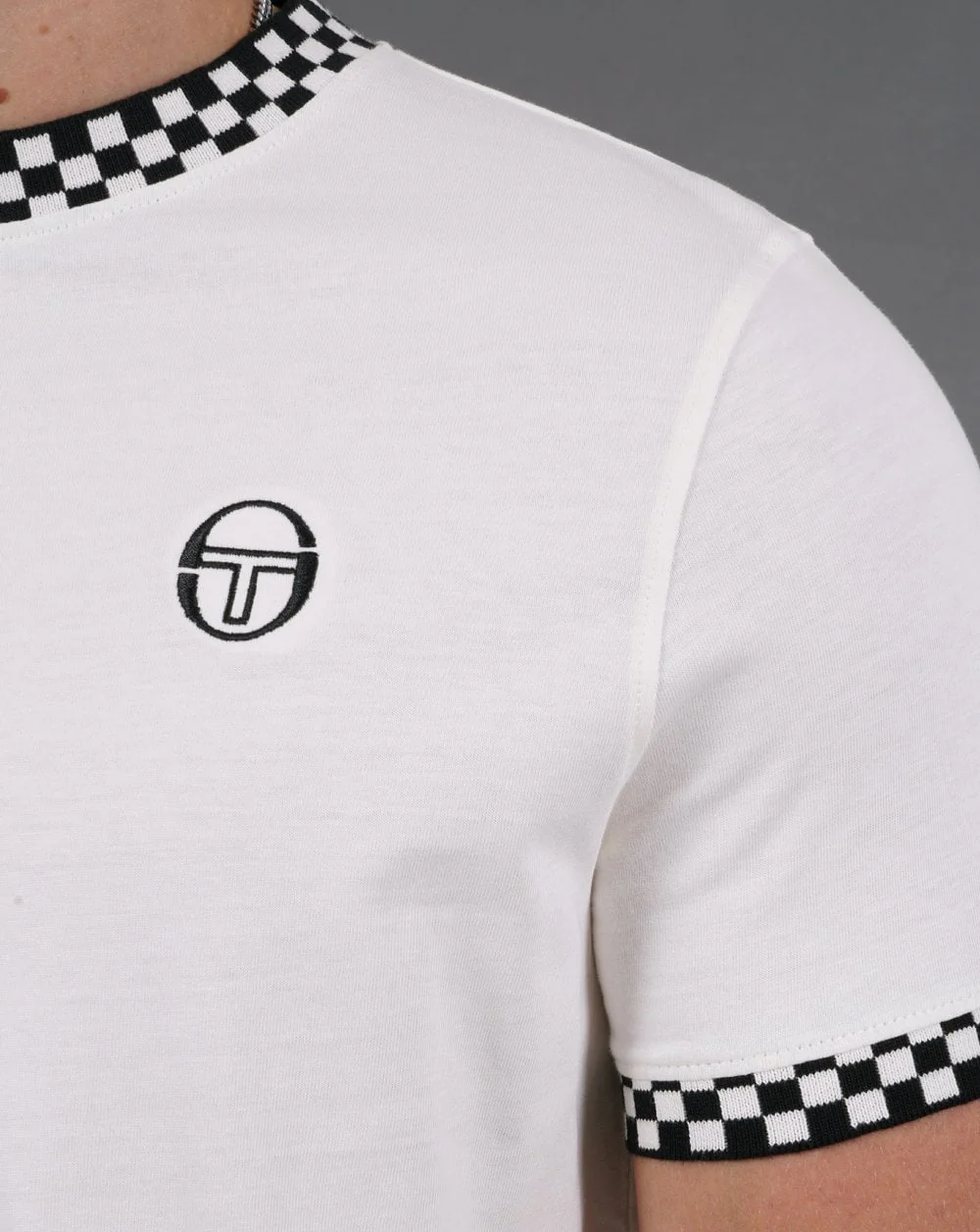 Sergio Tacchini check ringer T Shirt off white - Image 3