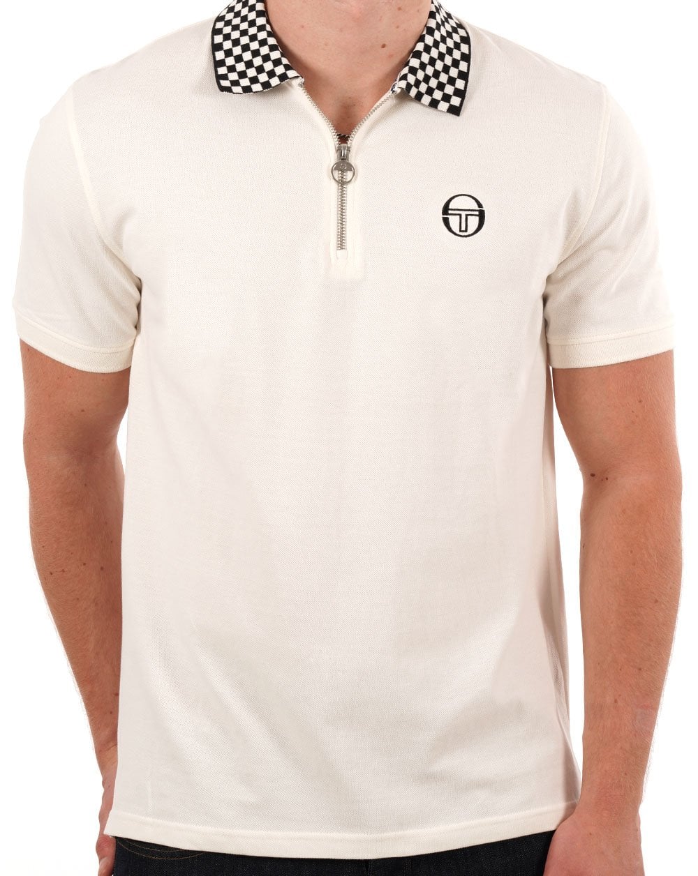 Sergio Tacchini Check Zip Polo Shirt Gardenia - Image 3