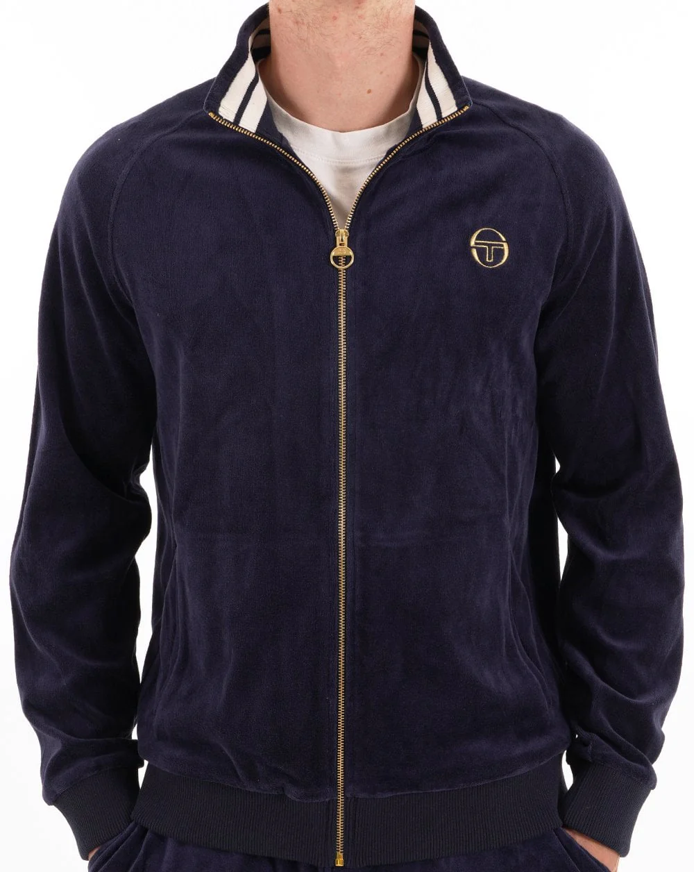 Sergio Tacchini Classic Velour Track Top Navy Blue - Image 2