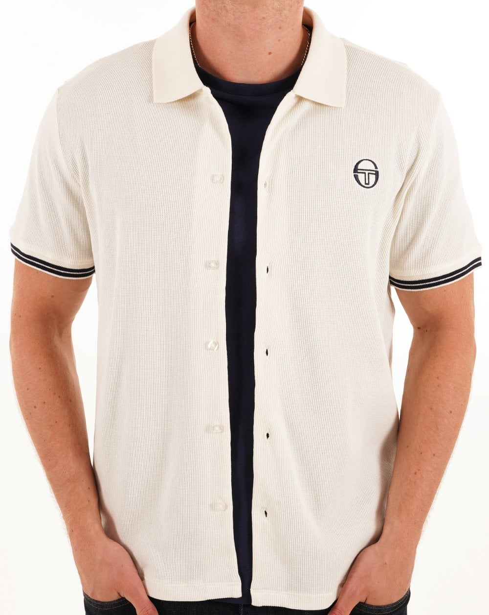 Sergio Tacchini Full Button Polo Shirt Gardenia - Image 3