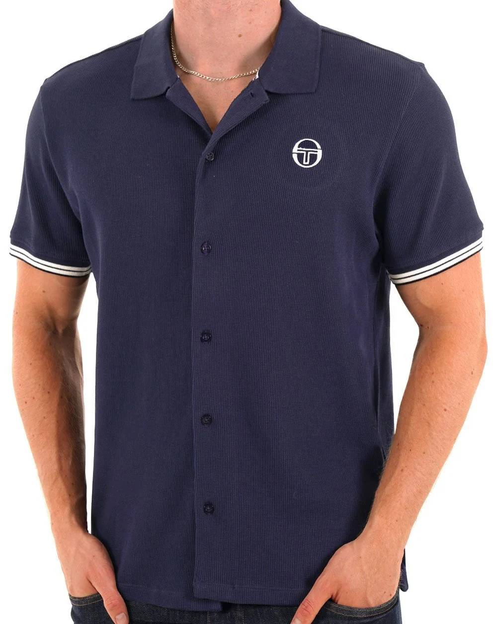 Sergio Tacchini Full Button Polo Shirt Navy - Image 2