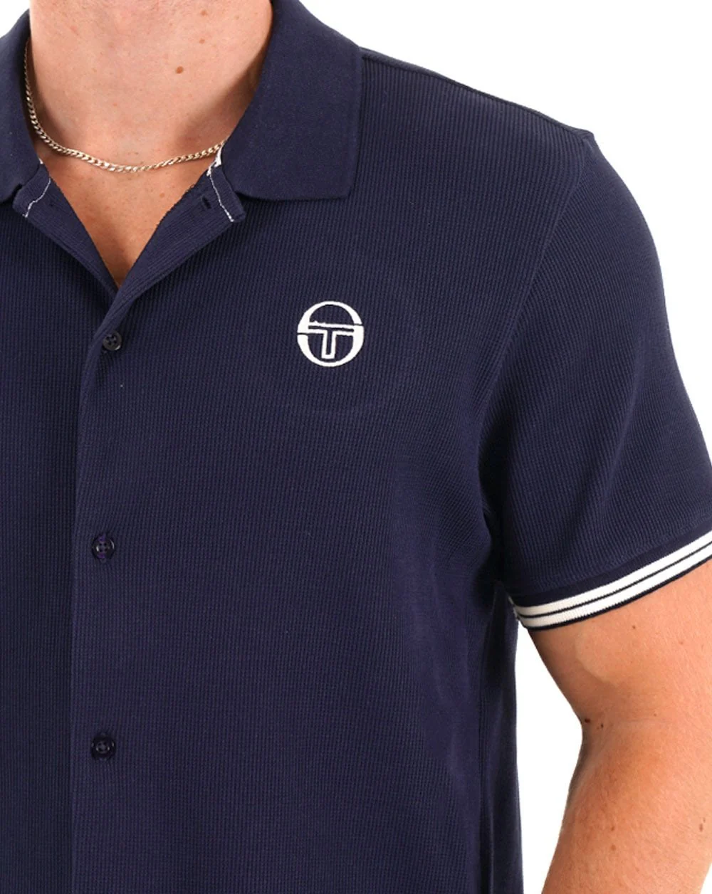 Sergio Tacchini Full Button Polo Shirt Navy - Image 3