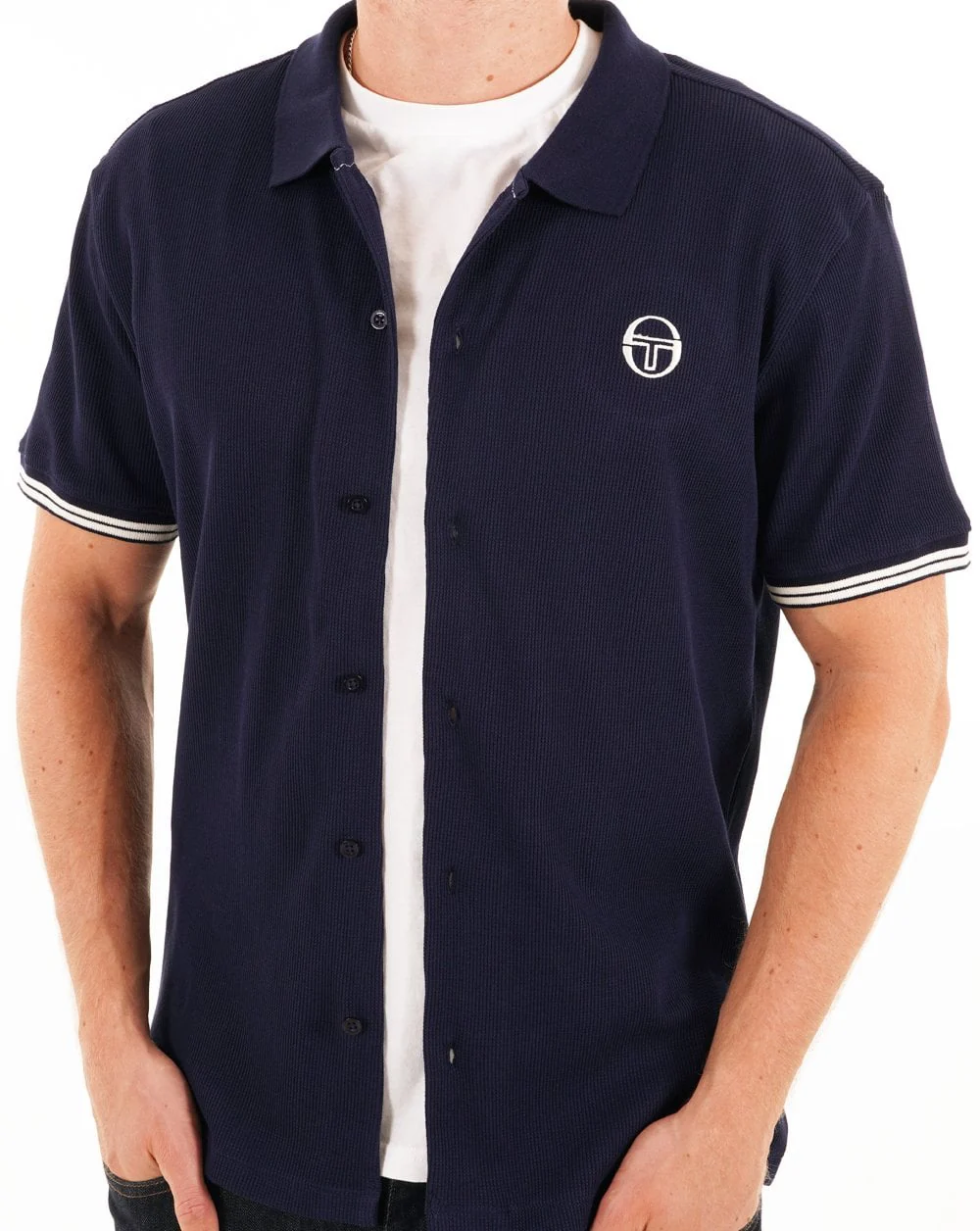 Sergio Tacchini Full Button Polo Shirt Navy - Image 4
