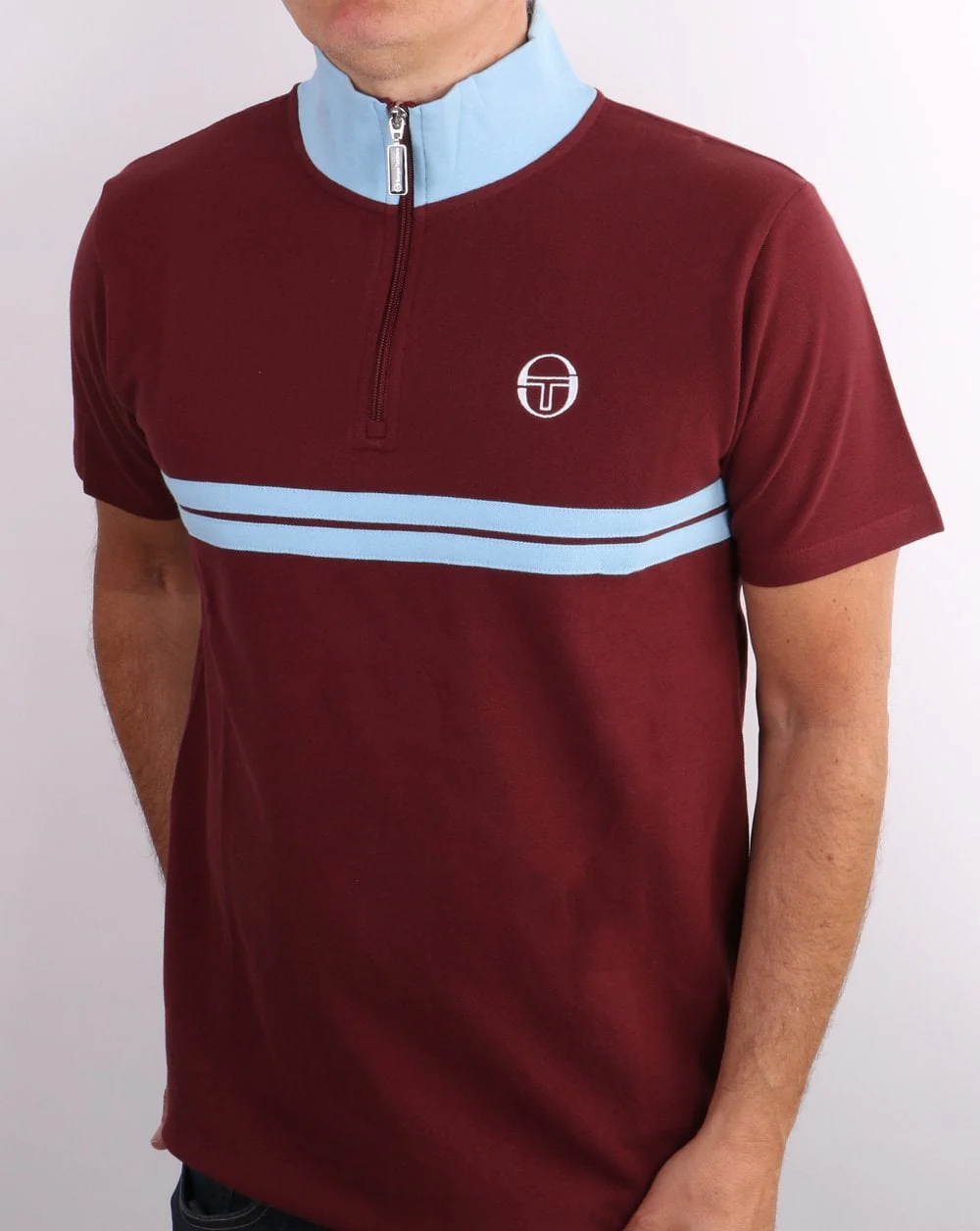 Sergio Tacchini Dallas 1/4 Zip Polo Shirt - Claret/Sky - Image 3