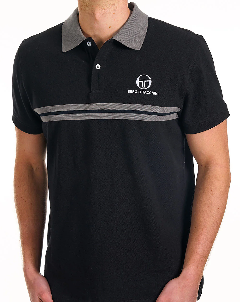 Sergio Tacchini Dallas Polo Shirt Black / Charcoal Grey - Image 3