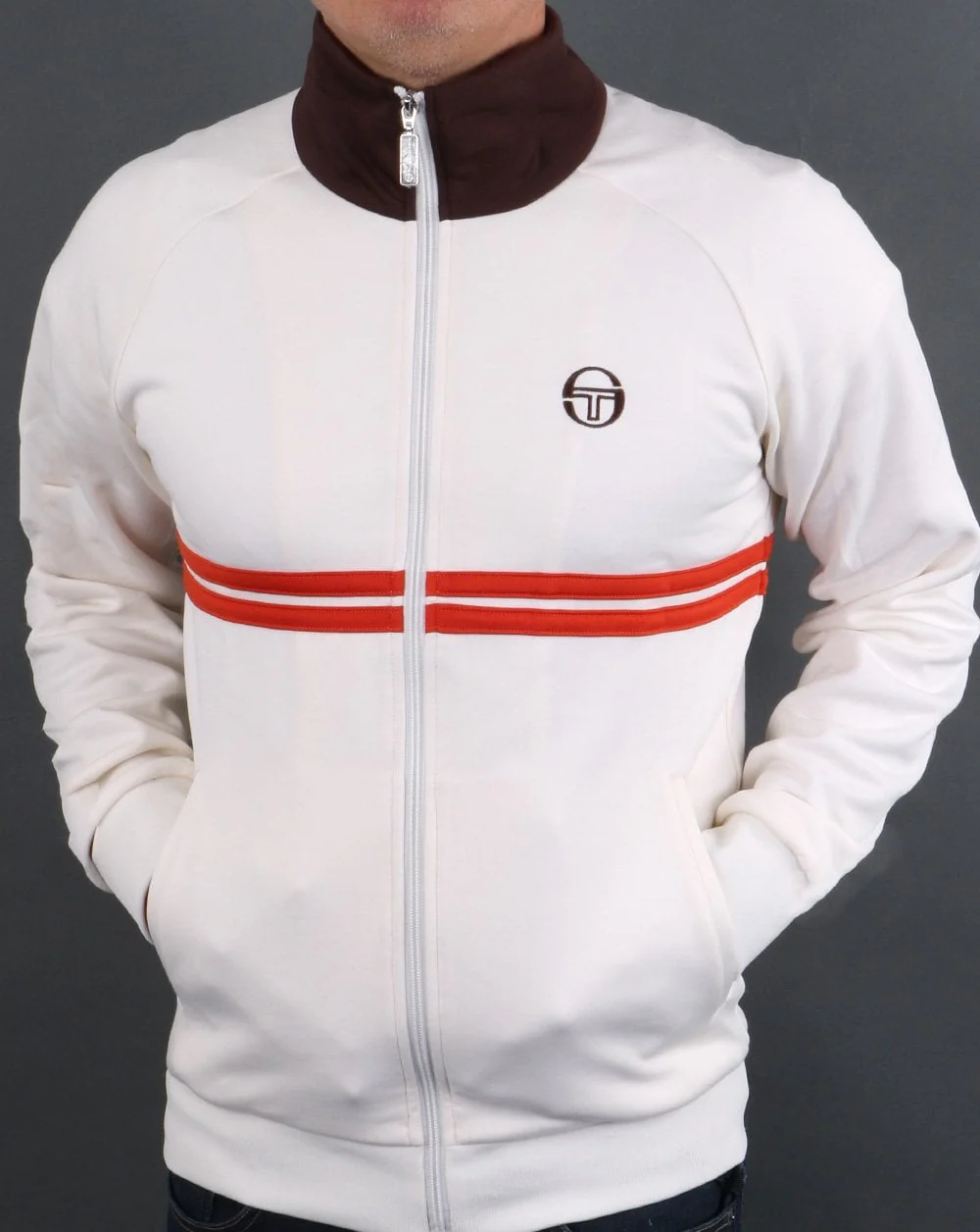 Sergio Tacchini Dallas Track Top Cream / Brown / Orange - Image 2
