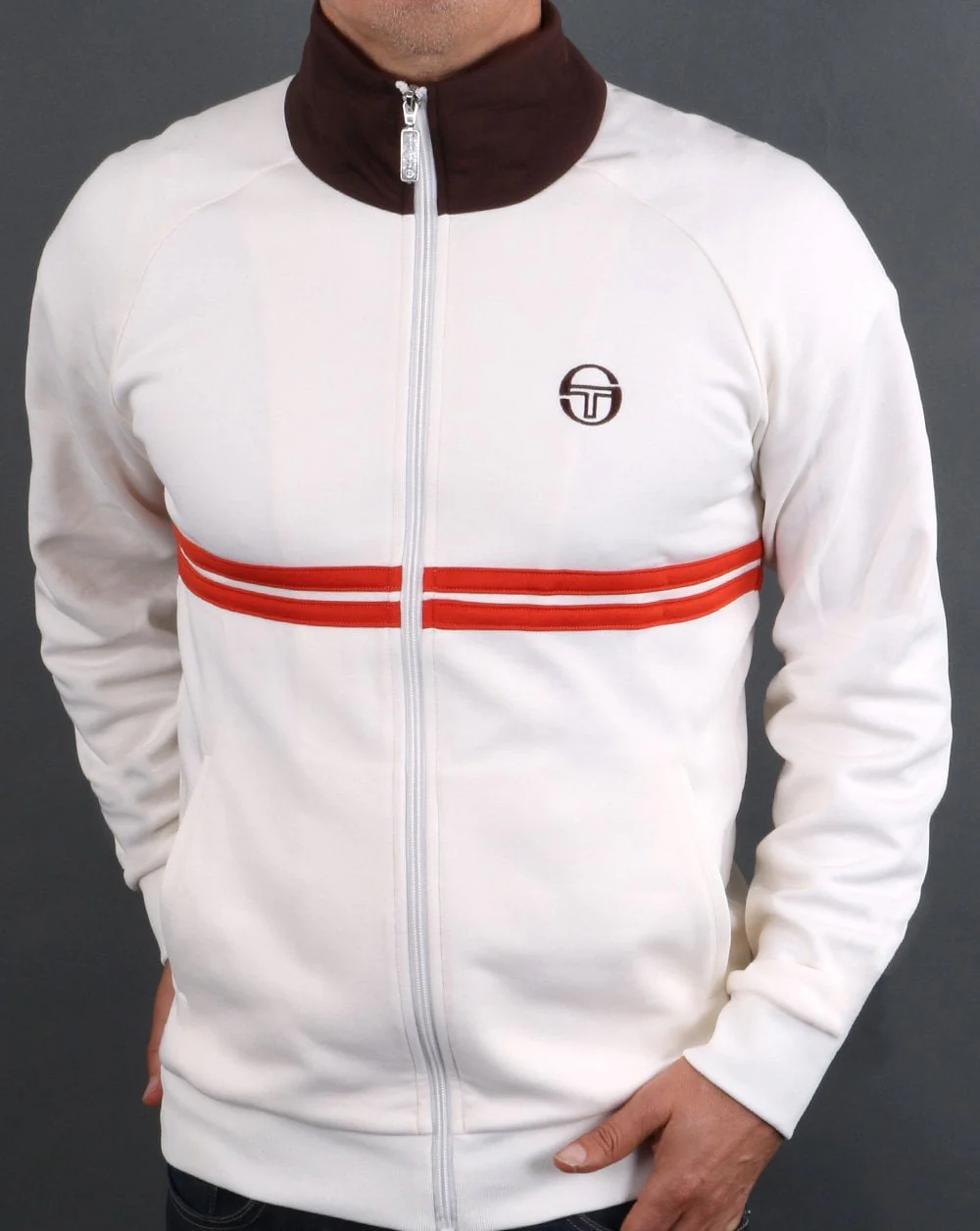 Sergio Tacchini Dallas Track Top Cream / Brown / Orange - Image 3