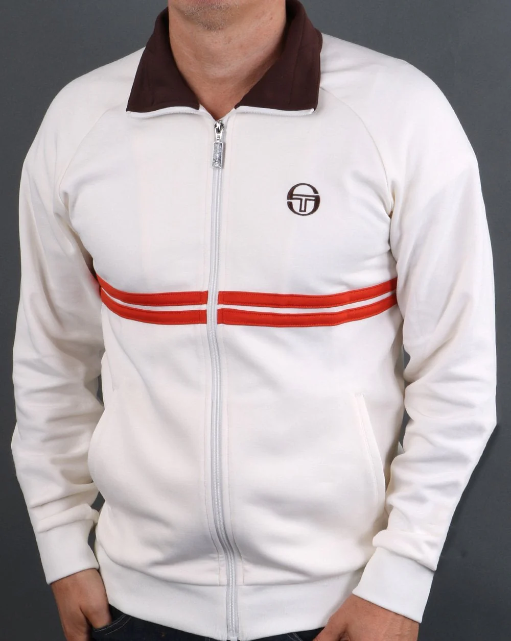Sergio Tacchini Dallas Track Top Cream / Brown / Orange - Image 4