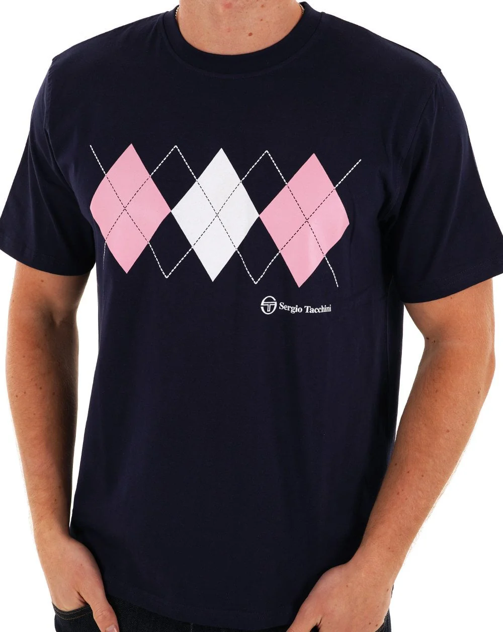 Sergio Tacchini Diamond T Shirt Navy White Pink - Image 2