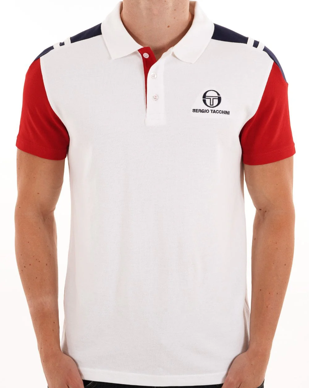 Sergio Tacchini Drive Polo Shirt White/Dark Red - Image 2