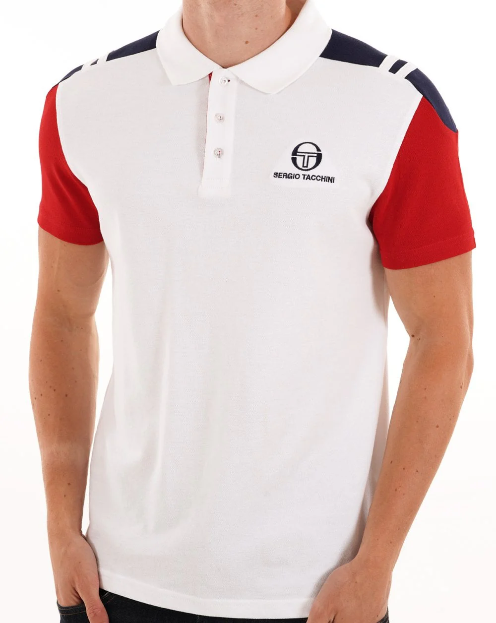 Sergio Tacchini Drive Polo Shirt White/Dark Red - Image 3