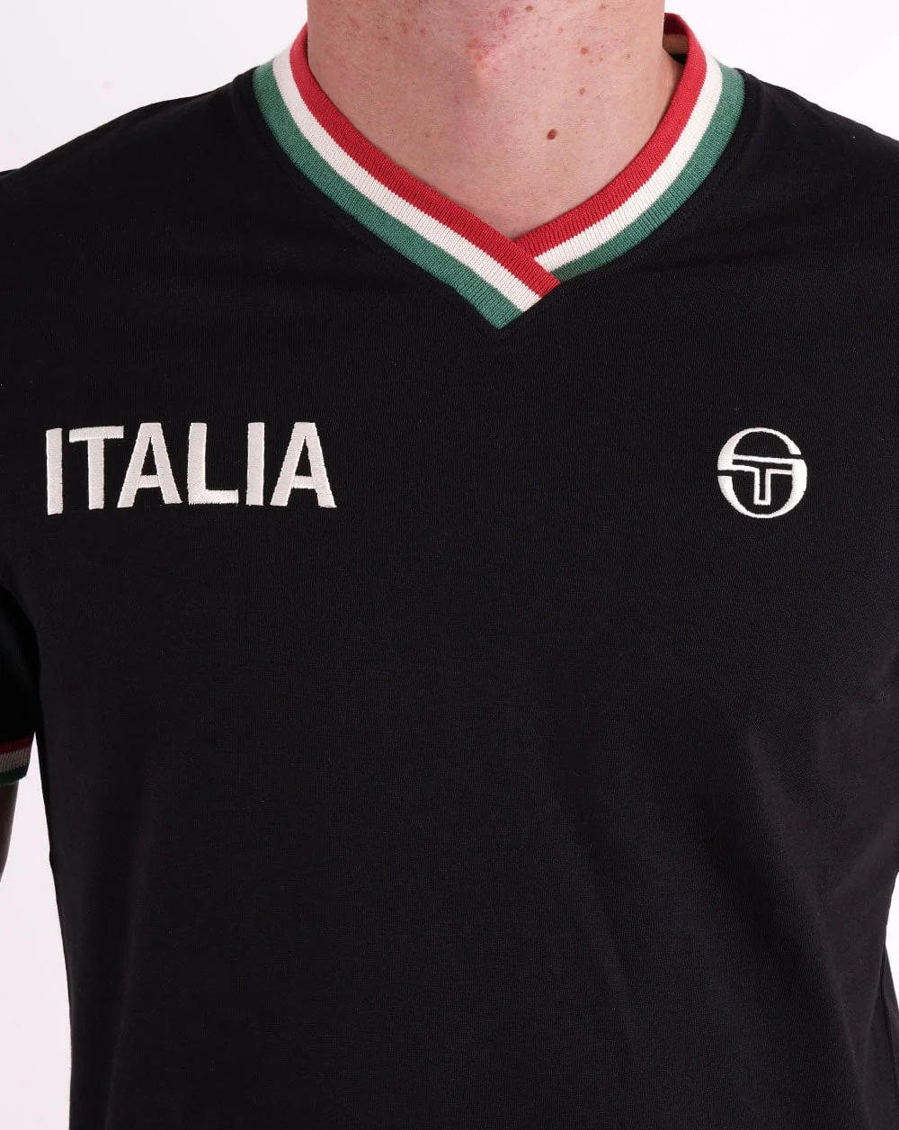 Sergio Tacchini Italia V Neck T Shirt Black - Image 2