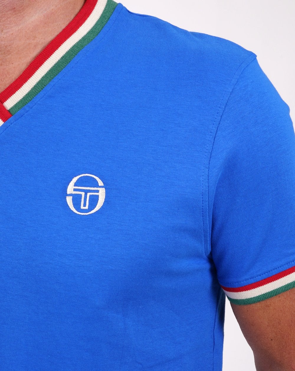 Sergio Tacchini Italia V Neck T Shirt Royal Blue - Image 3