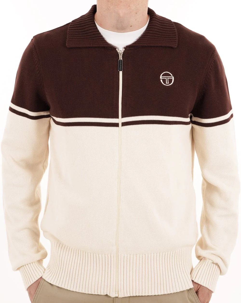Sergio Tacchini Knitted Track Top Brown Gardenia - Image 2