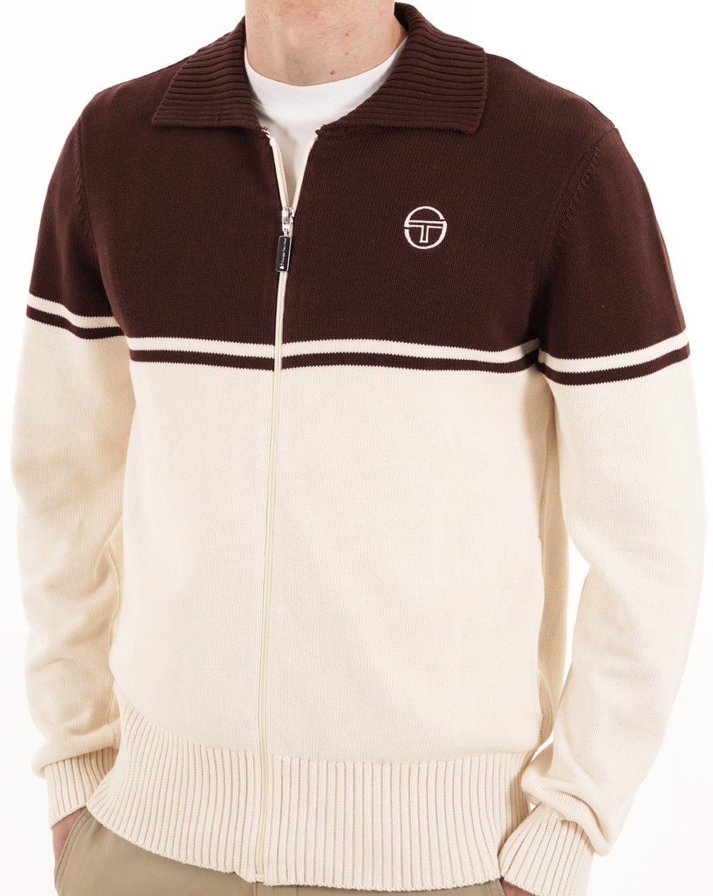 Sergio Tacchini Knitted Track Top Brown Gardenia - Image 3